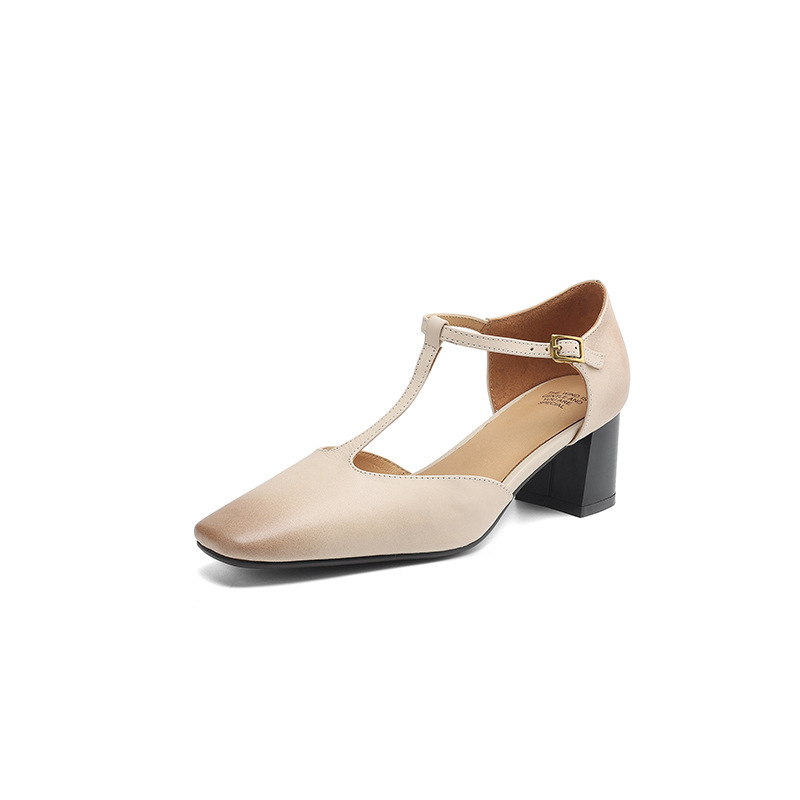 Summer New Square-toe Chunky-heel Fashion Sandals, Hollow-out T-strap Shoes - Image 6