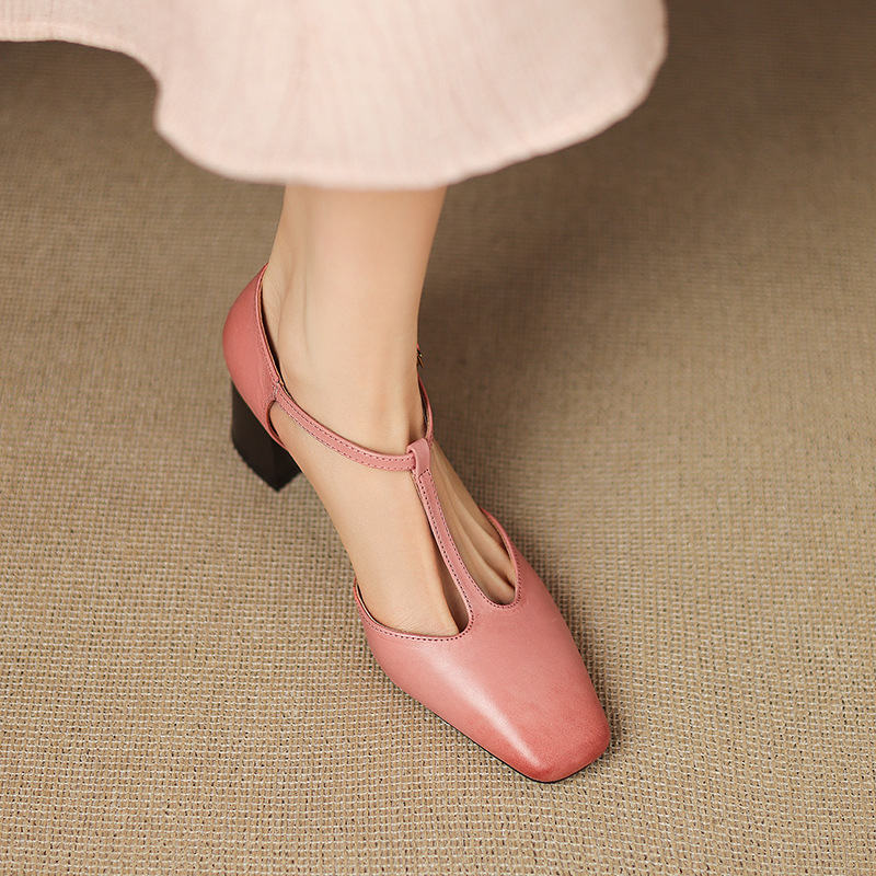 Summer New Square-toe Chunky-heel Fashion Sandals, Hollow-out T-strap Shoes - Image 2