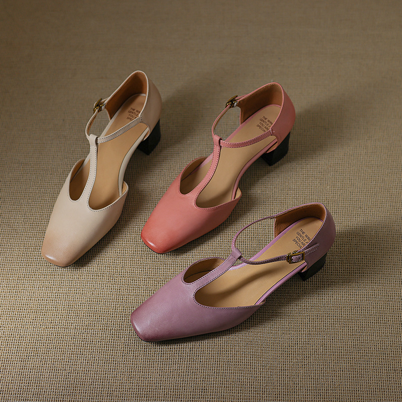 Summer New Square-toe Chunky-heel Fashion Sandals, Hollow-out T-strap Shoes - Image 4