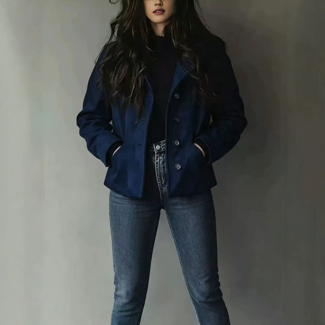 Womens Fallwinter Short Wool Coat With A Lapel Collar - Image 2