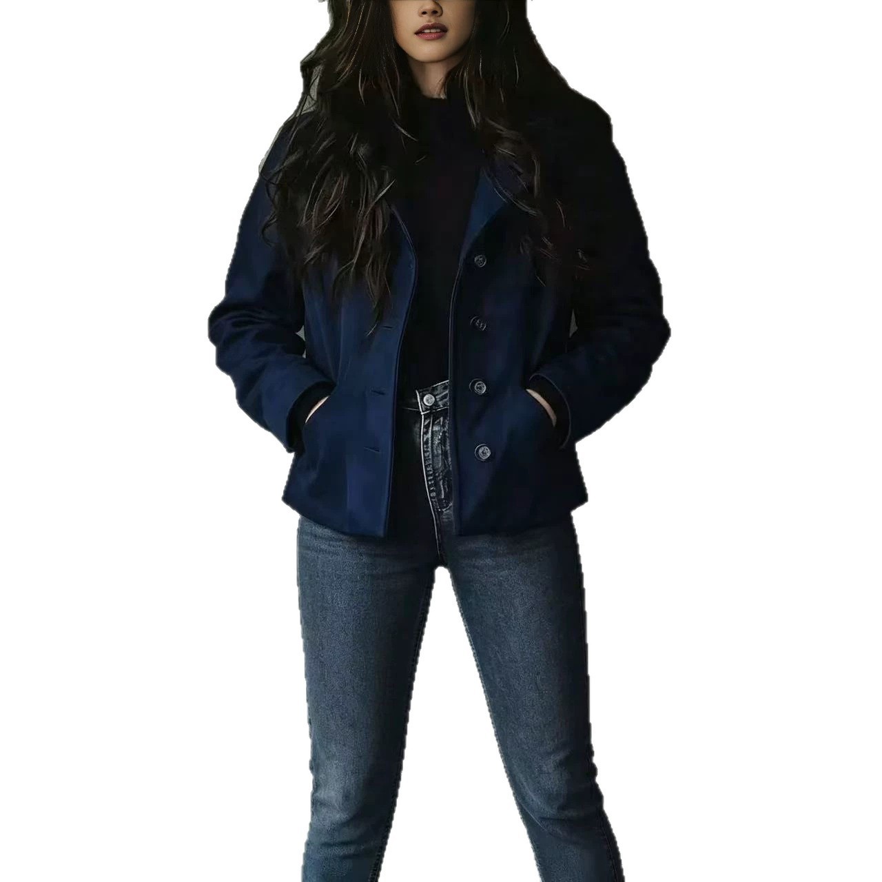 Womens Fallwinter Short Wool Coat With A Lapel Collar - Image 5