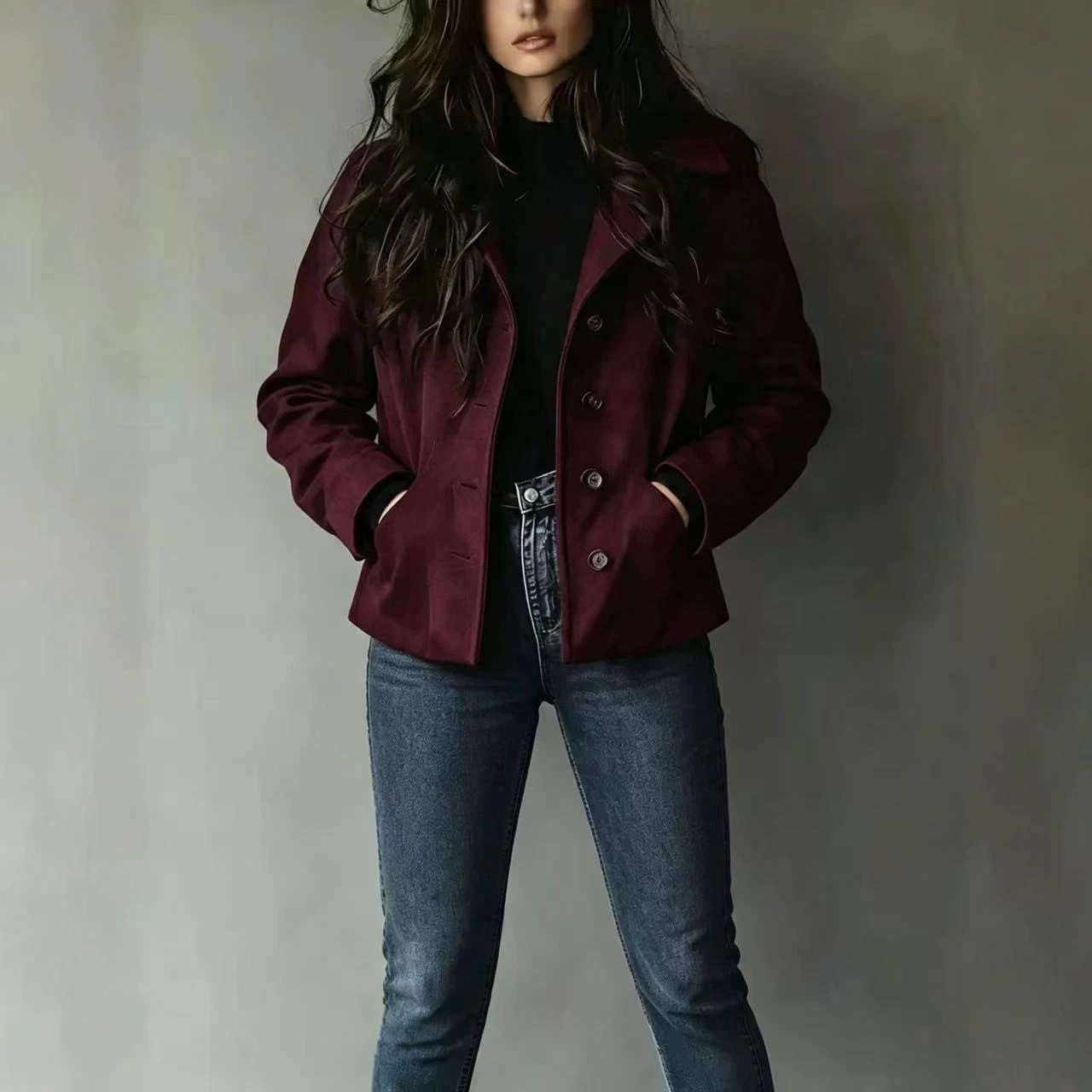 Womens Fallwinter Short Wool Coat With A Lapel Collar - Image 4