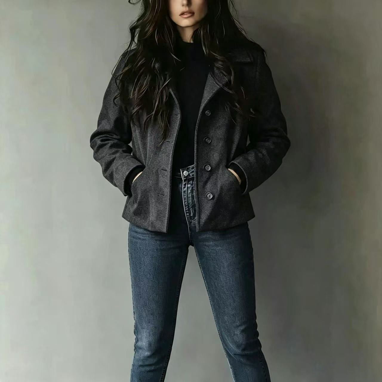 Womens Fallwinter Short Wool Coat With A Lapel Collar - Image 6