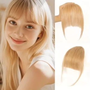 Wispy Curtain Bangs 100% Human Hair Light French Air Bangs with Temples Clip in bangs Hair extensions for Women Blond Color