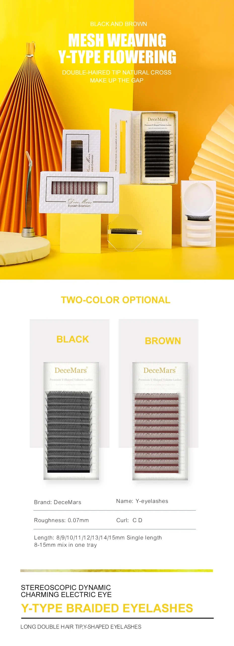 DeceMars YY Shape Black Brown Eyelashes Extensions Two Tip Lashes C/D Curl High Quality Idividual - Image 9