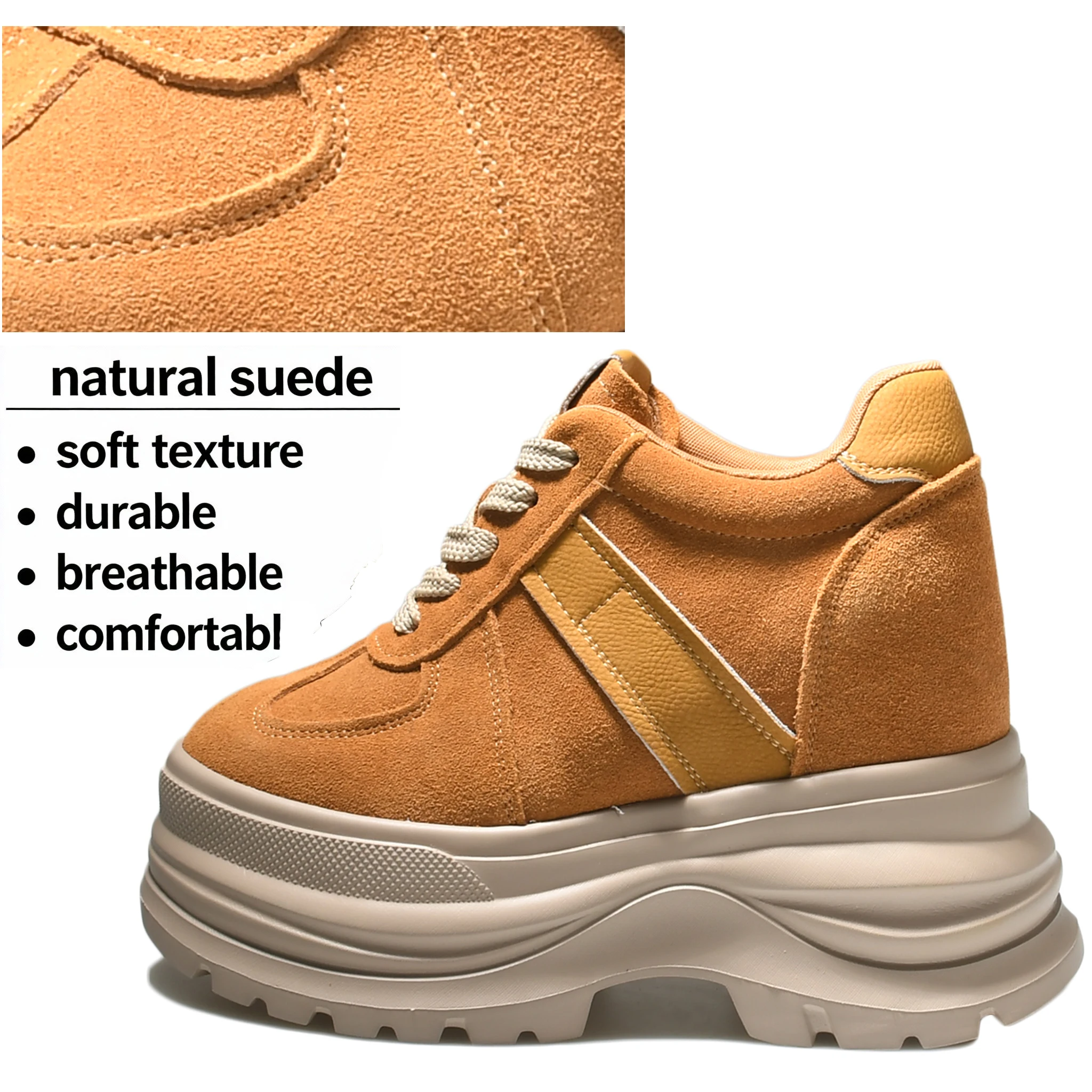 Fujin Chunky Platform Sneakers for Fall Spring 5 Inch Heel Height Genuine Leather Suede Elevator Shoes for Petite Women New - Image 6