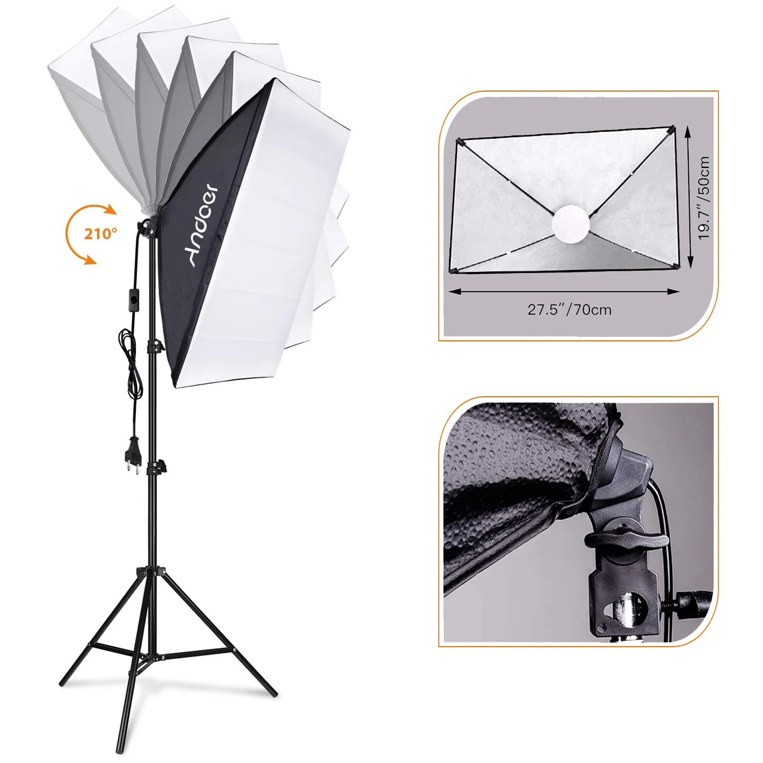 Andoer Studio Photography Light kit Softbox Lighting Set with 85W 2800K-5700K LED Light/ 50x70cm Softbox/ 2m Stand for Video - Image 3
