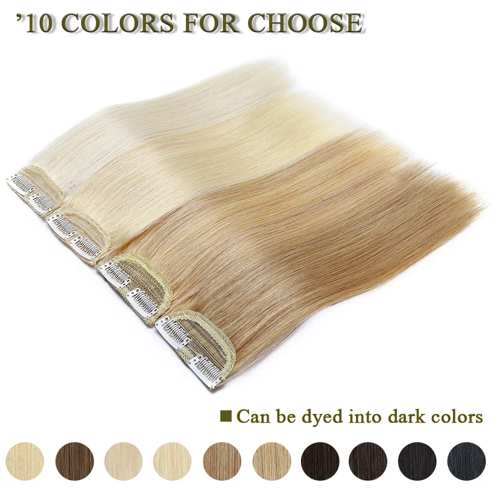S-noilte 1pc Straight Clip in Hair Extensions Human Hair Side Head 8inch 12inch Black Brown Women Fake Hairpiece Platinum Blonde - Image 5