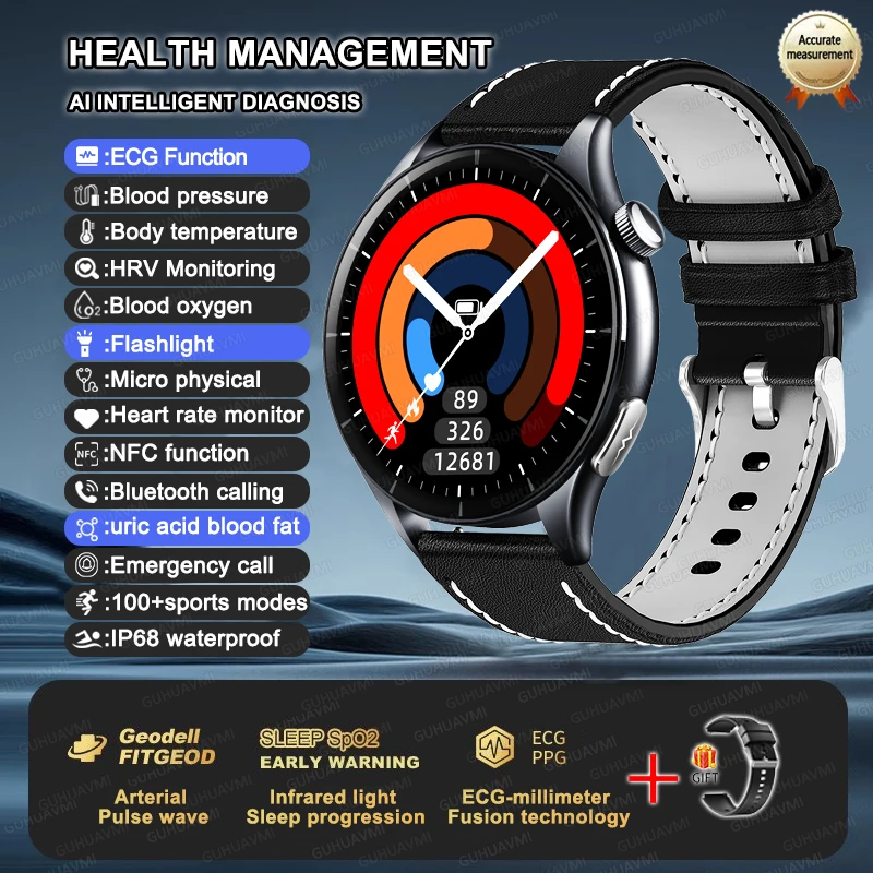 2025 New NFC+ECG+PPG Health Smart Watch BMI Fat Heart Rate Blood Pressure Watch 380mAh BT Call IP68 Waterproof Sports Bracelet - Image 14