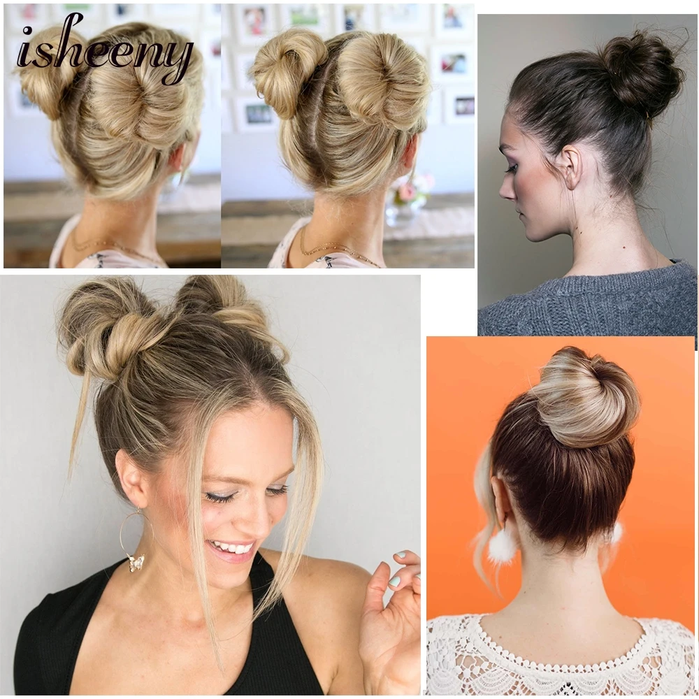 Isheeny Blonde Human Hair Buns Chignon Updo Donut Wrap Ponytail Hair Extensions Remy Hairpiece Real Natural Human Hair 11 Color - Image 6