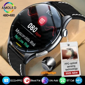2025 New NFC+ECG+PPG Health Smart Watch BMI Fat Heart Rate Blood Pressure Watch 380mAh BT Call IP68 Waterproof Sports Bracelet