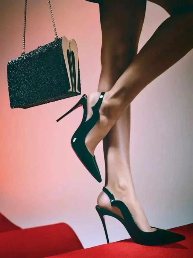 2026 New Pointed Naked High Heels for Women, Fine Heels, Lacquered Leather Headbands, Air Quality Ladies Sandals 33-46 - Image 2