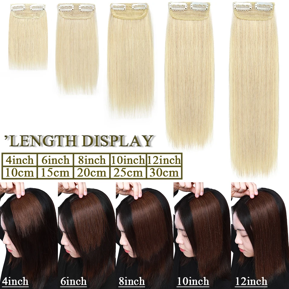 S-noilte 1pc Straight Clip in Hair Extensions Human Hair Side Head 8inch 12inch Black Brown Women Fake Hairpiece Platinum Blonde - Image 19