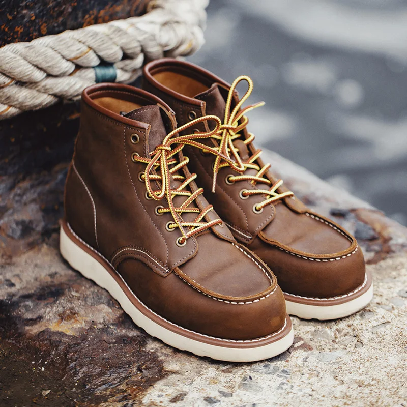 Maden Vintage 875 Genuine Ankle Boots Crazy Horse Leather Round Toe Durable High-Top Lace-Up Boots for Fall Winter Work Shoes - Image 4