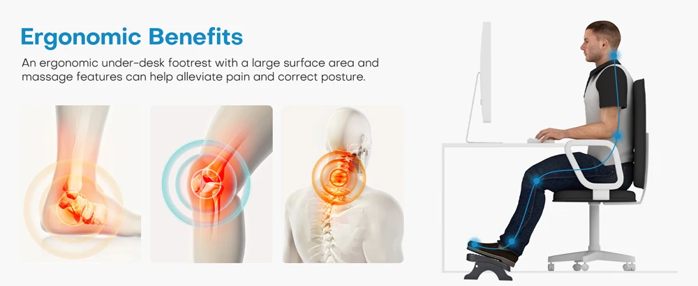 Ergonomic Under Desk Footrest with Massage Rollers120Lbs Capacity, Adjustable Height, Pain Relief for Office & Home - Image 17