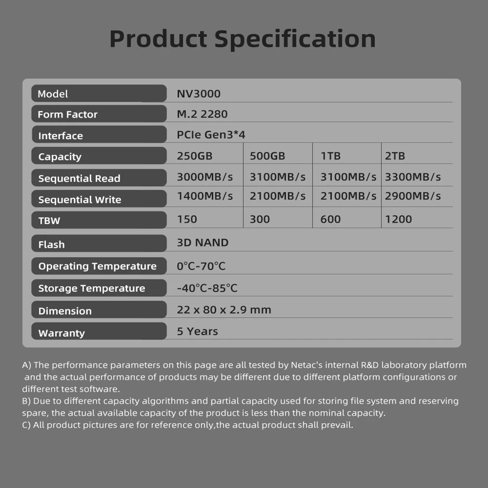 Netac SSD M.2 NVMe 2TB 1TB 3500MB/s M.2 SSD PCIe3.0 Hard Drive Internal Solid State Disk with Heatsink Cache for Desktop Laptop - Image 6