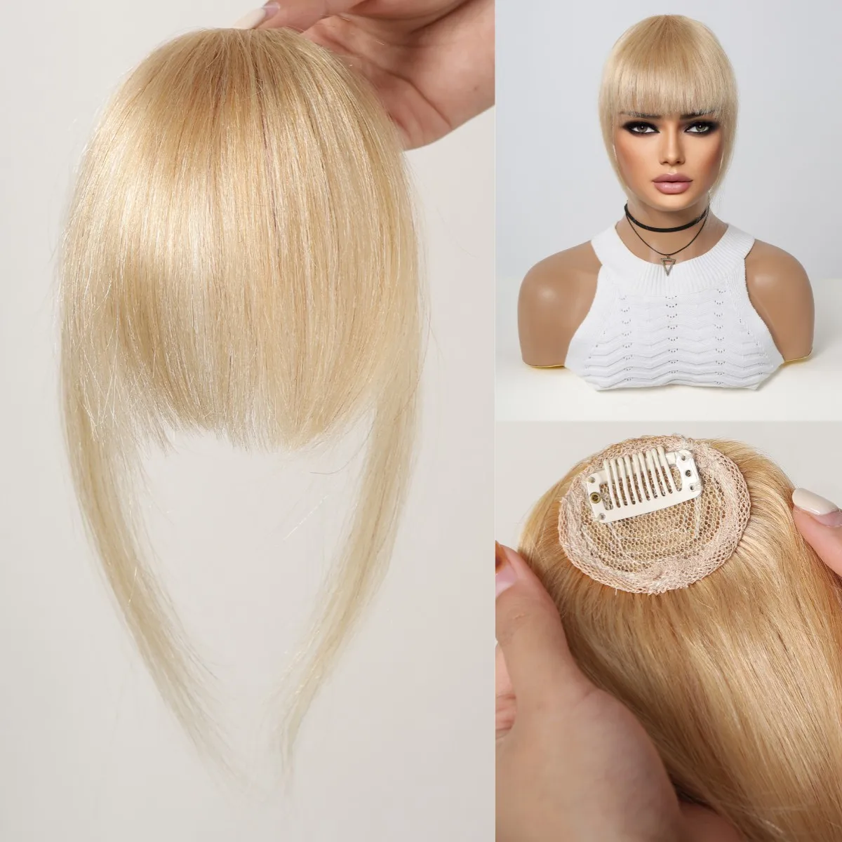 100% Human Hair Bangs Clips in Air Fringe Bangs Hairpiece for Women Platinum Blonde Remy Human Hair Bangs Hair Extension 4.5inch - Image 26