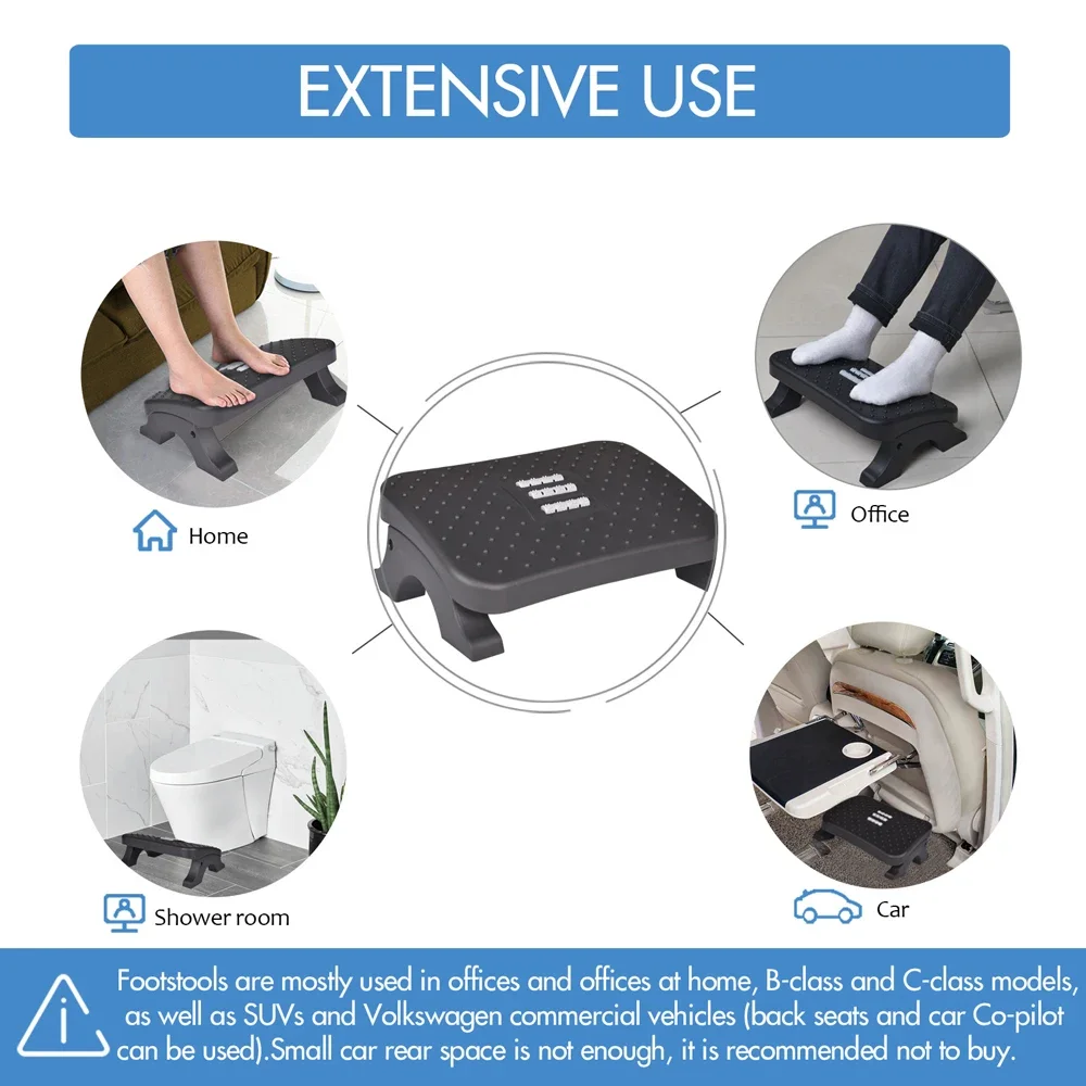 Ergonomic Under Desk Footrest with Massage Rollers120Lbs Capacity, Adjustable Height, Pain Relief for Office & Home - Image 3
