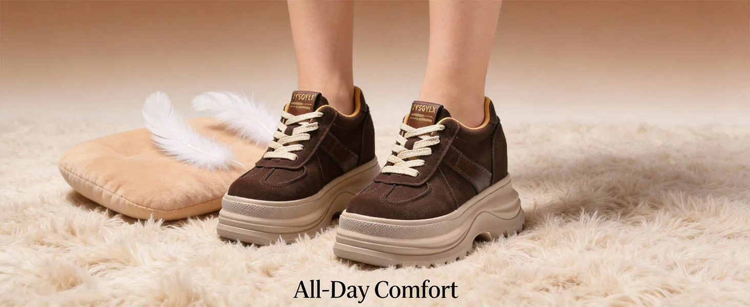 Fujin Chunky Platform Sneakers for Fall Spring 5 Inch Heel Height Genuine Leather Suede Elevator Shoes for Petite Women New - Image 11