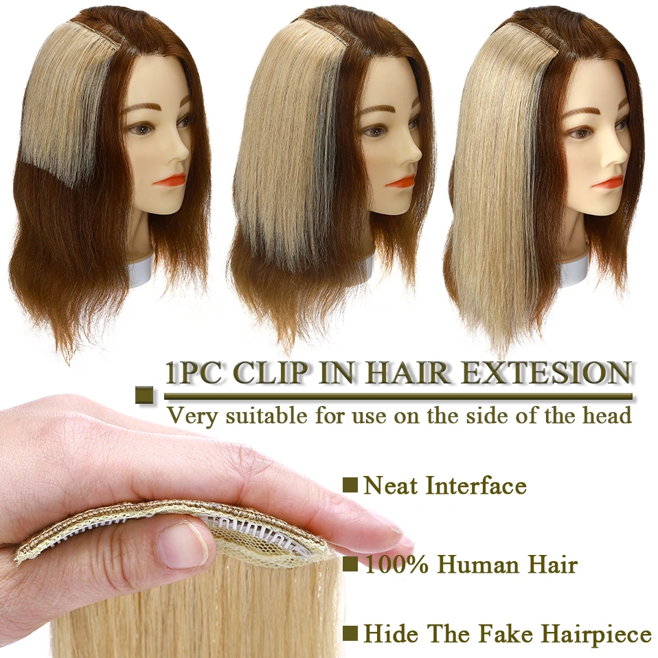 S-noilte 1pc Straight Clip in Hair Extensions Human Hair Side Head 8inch 12inch Black Brown Women Fake Hairpiece Platinum Blonde - Image 21