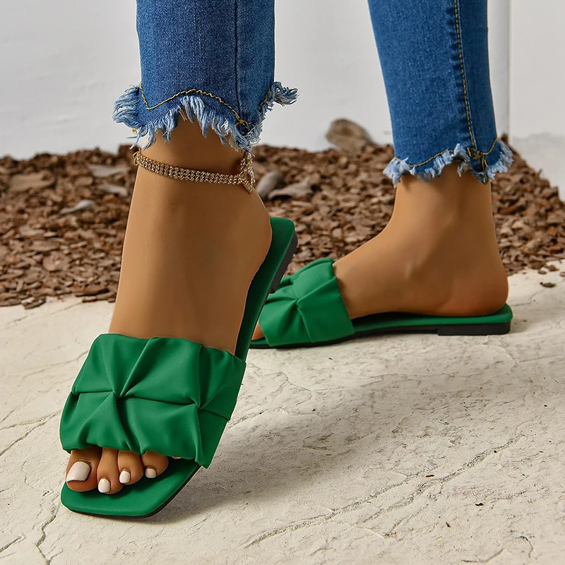 Women's Sandals Fashion Square Head Summer Shoes For Women Flat Sandals Korean Style Slippers Summer Sandalias De Mujer Footwear - Image 17