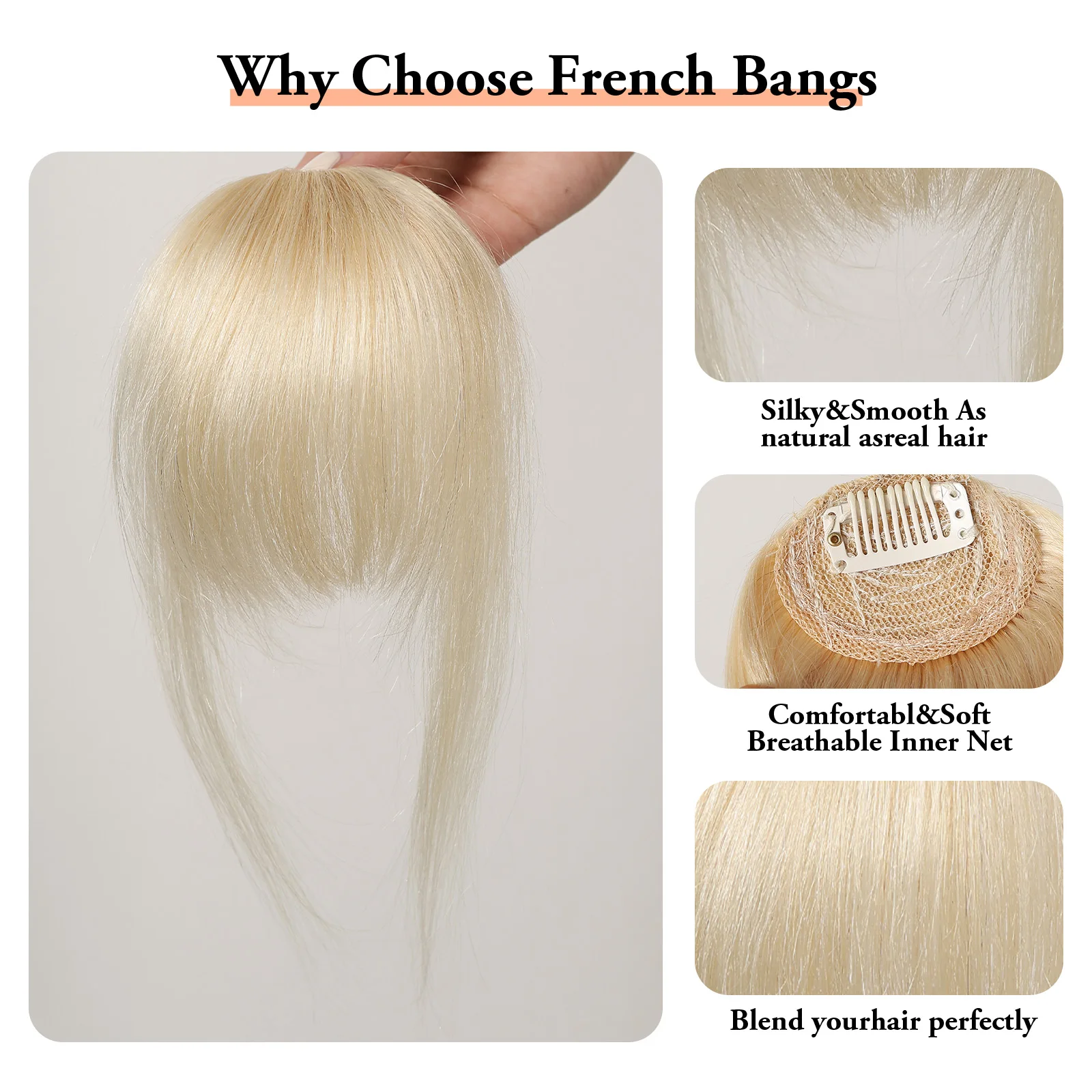 100% Human Hair Bangs Clips in Air Fringe Bangs Hairpiece for Women Platinum Blonde Remy Human Hair Bangs Hair Extension 4.5inch - Image 16