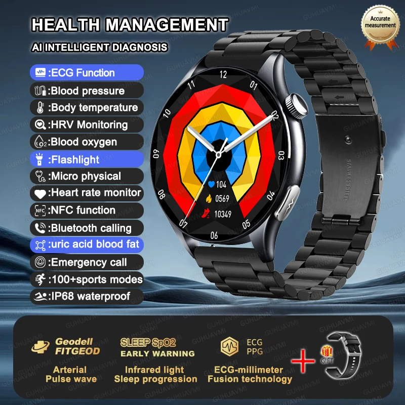 2025 New NFC+ECG+PPG Health Smart Watch BMI Fat Heart Rate Blood Pressure Watch 380mAh BT Call IP68 Waterproof Sports Bracelet - Image 12