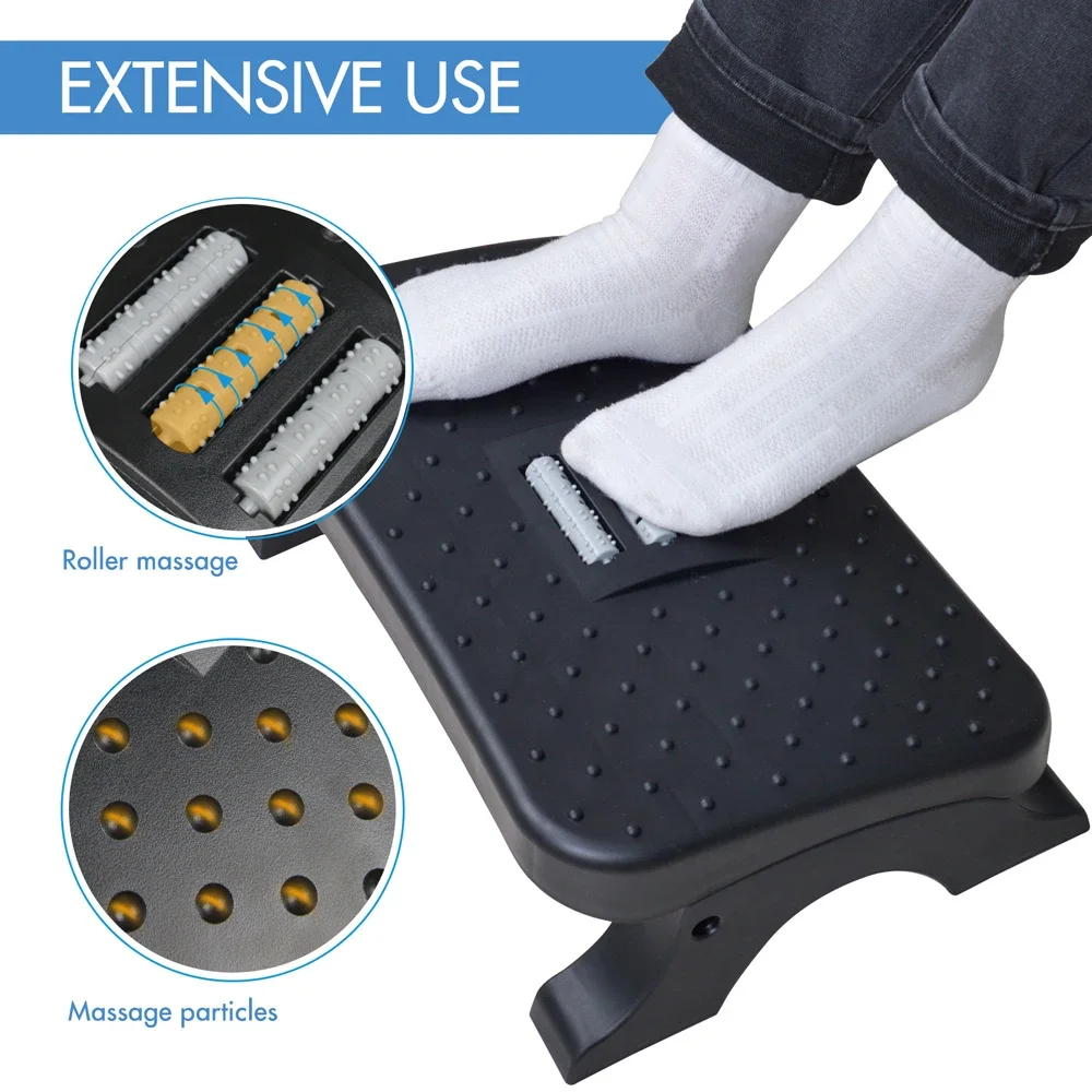 Ergonomic Under Desk Footrest with Massage Rollers120Lbs Capacity, Adjustable Height, Pain Relief for Office & Home - Image 2