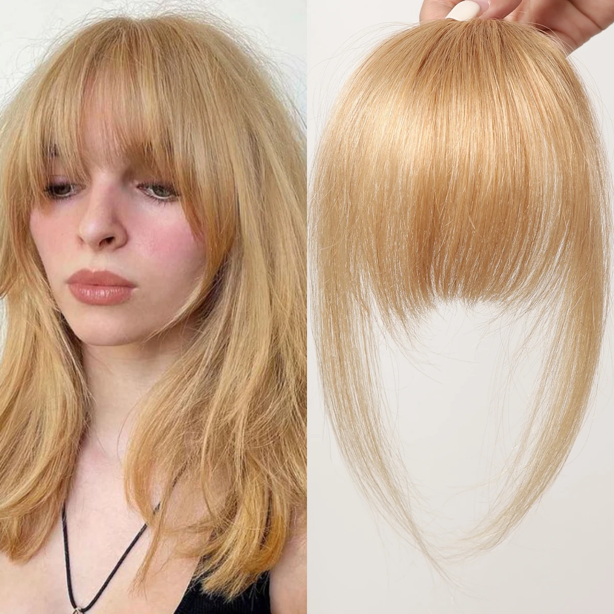 100% Human Hair Bangs Clips in Air Fringe Bangs Hairpiece for Women Platinum Blonde Remy Human Hair Bangs Hair Extension 4.5inch - Image 9