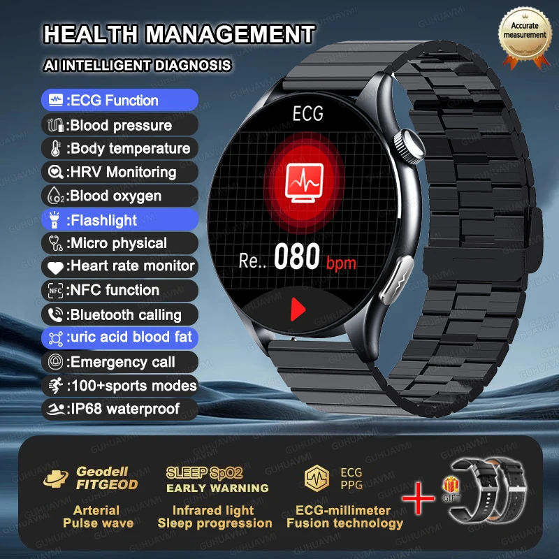2025 New NFC+ECG+PPG Health Smart Watch BMI Fat Heart Rate Blood Pressure Watch 380mAh BT Call IP68 Waterproof Sports Bracelet - Image 8