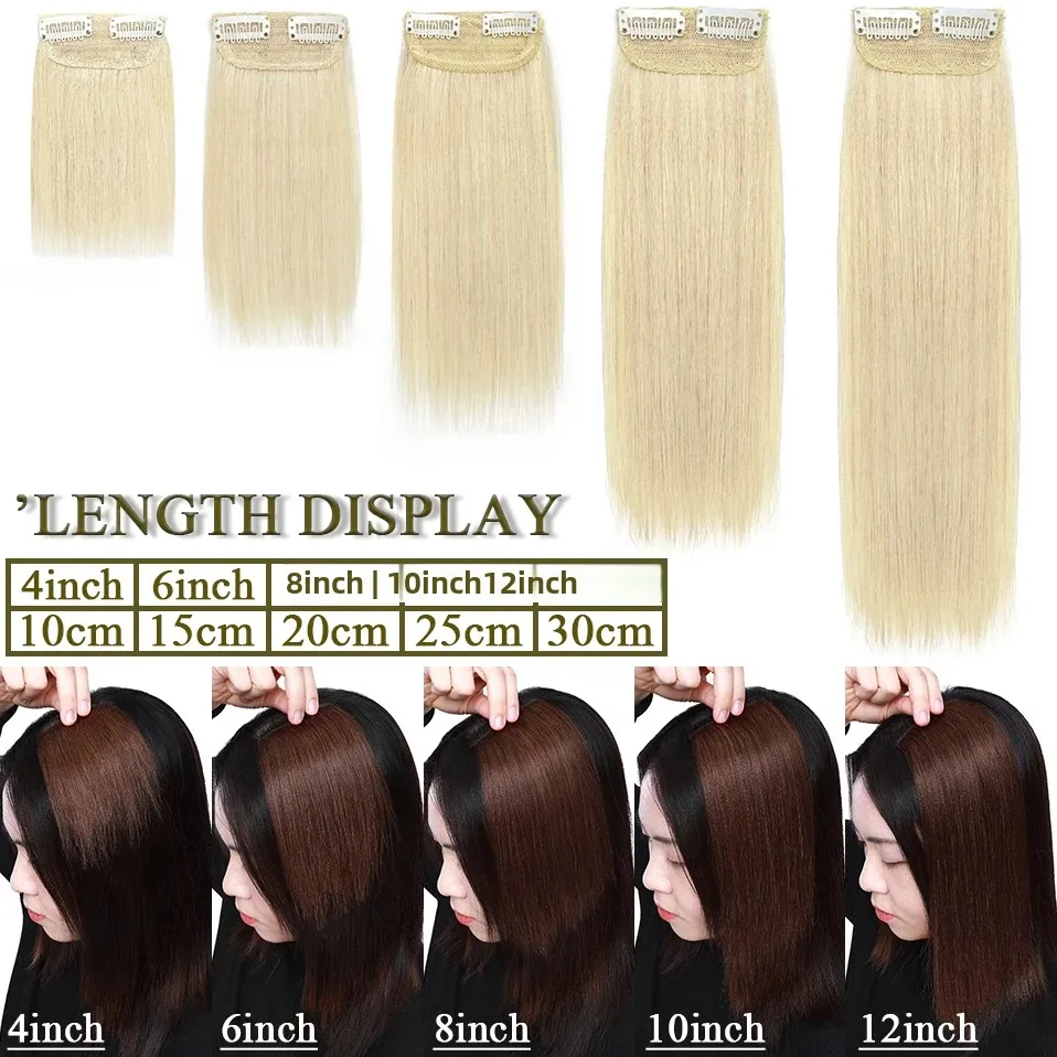 S-noilte 1pc Straight Clip in Hair Extensions Human Hair Side Head 8inch 12inch Black Brown Women Fake Hairpiece Platinum Blonde - Image 2