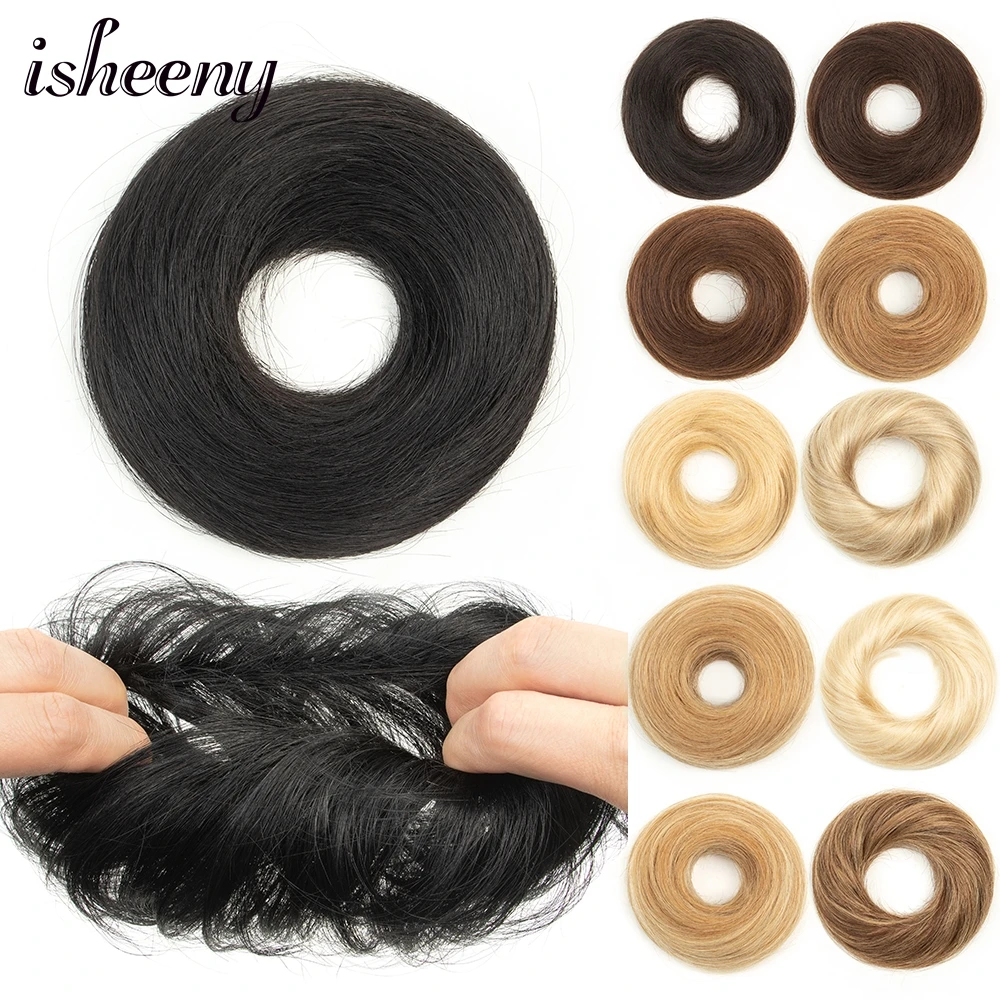Isheeny Blonde Human Hair Buns Chignon Updo Donut Wrap Ponytail Hair Extensions Remy Hairpiece Real Natural Human Hair 11 Color
