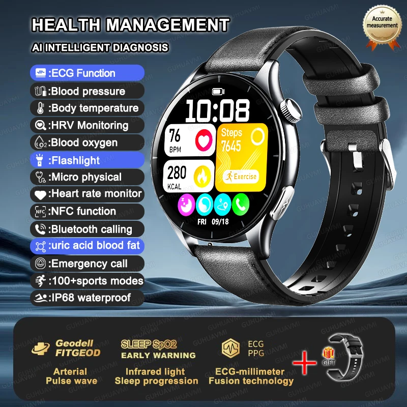 2025 New NFC+ECG+PPG Health Smart Watch BMI Fat Heart Rate Blood Pressure Watch 380mAh BT Call IP68 Waterproof Sports Bracelet - Image 16