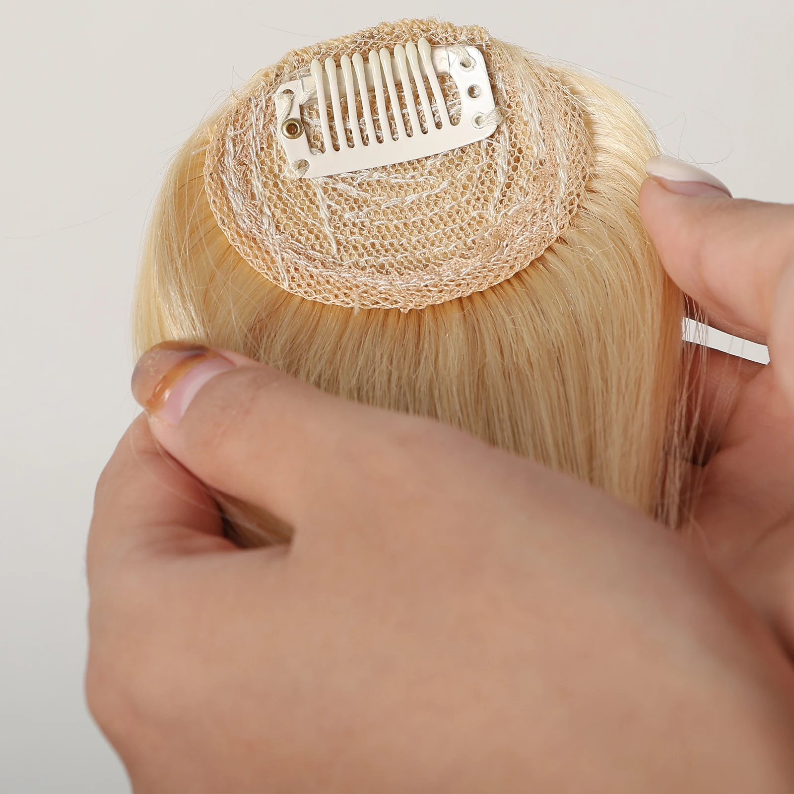100% Human Hair Bangs Clips in Air Fringe Bangs Hairpiece for Women Platinum Blonde Remy Human Hair Bangs Hair Extension 4.5inch - Image 4