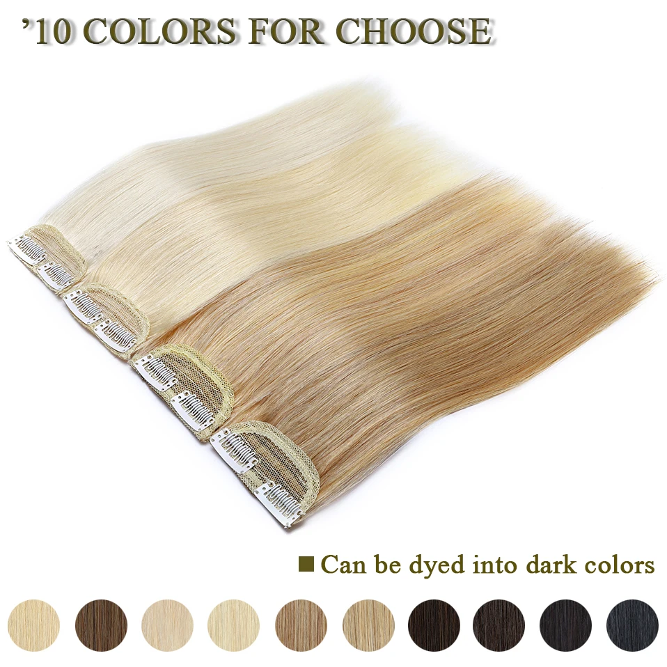 S-noilte 1pc Straight Clip in Hair Extensions Human Hair Side Head 8inch 12inch Black Brown Women Fake Hairpiece Platinum Blonde - Image 22