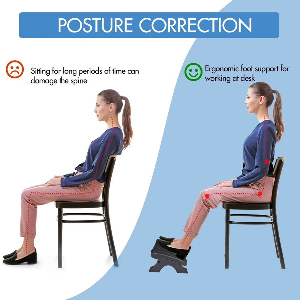 Ergonomic Under Desk Footrest with Massage Rollers120Lbs Capacity, Adjustable Height, Pain Relief for Office & Home - Image 5