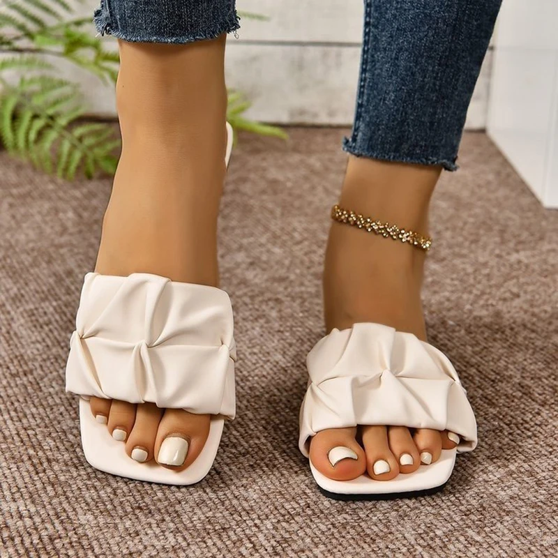 Women's Sandals Fashion Square Head Summer Shoes For Women Flat Sandals Korean Style Slippers Summer Sandalias De Mujer Footwear - Image 14