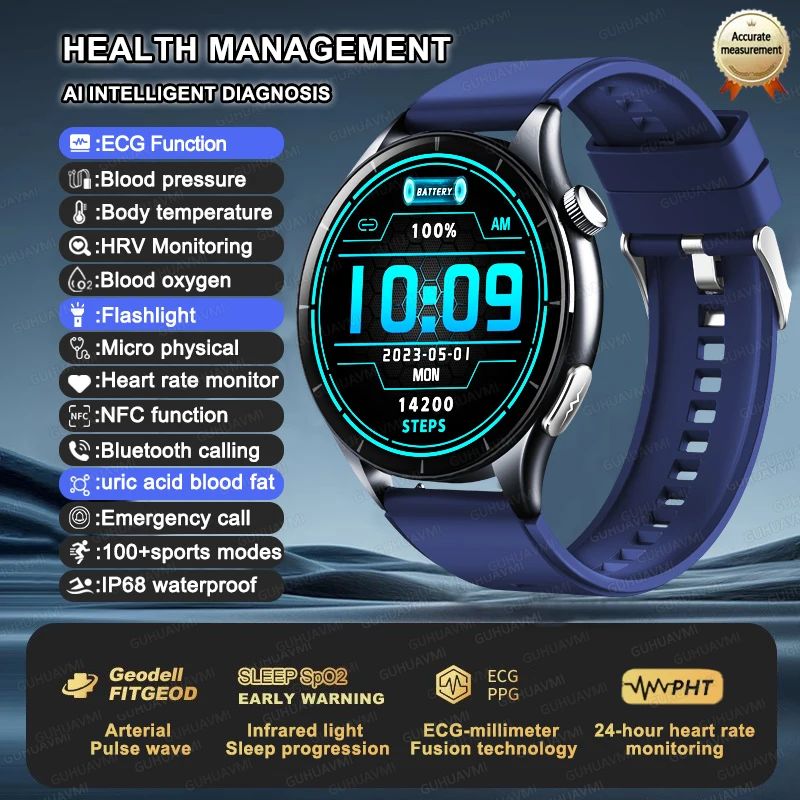 2025 New NFC+ECG+PPG Health Smart Watch BMI Fat Heart Rate Blood Pressure Watch 380mAh BT Call IP68 Waterproof Sports Bracelet - Image 15