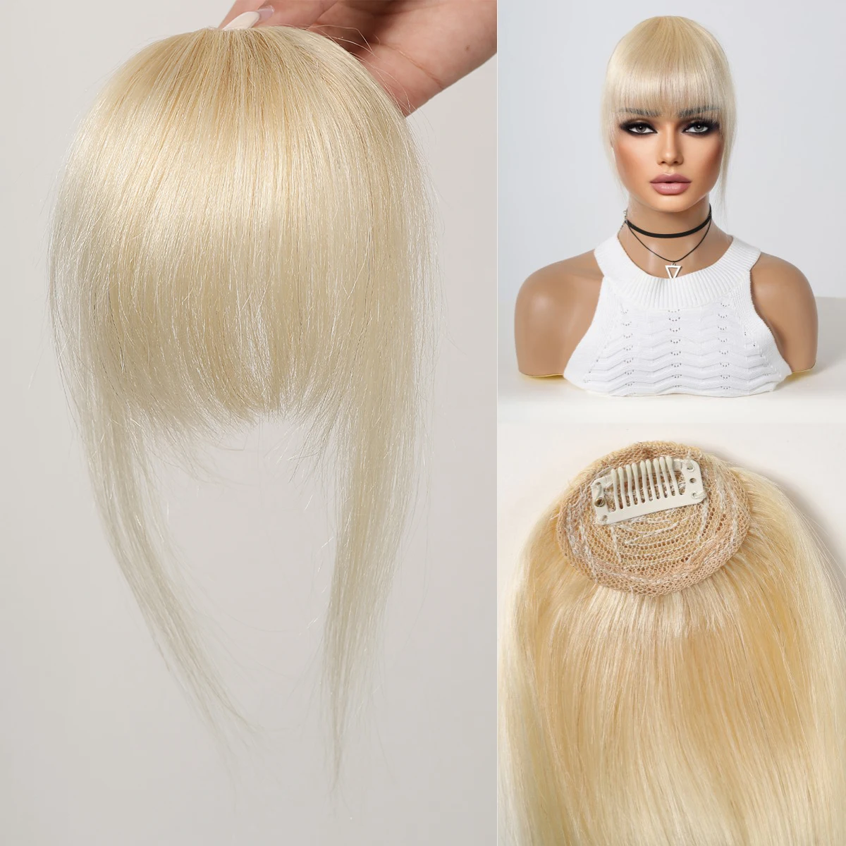 100% Human Hair Bangs Clips in Air Fringe Bangs Hairpiece for Women Platinum Blonde Remy Human Hair Bangs Hair Extension 4.5inch - Image 25