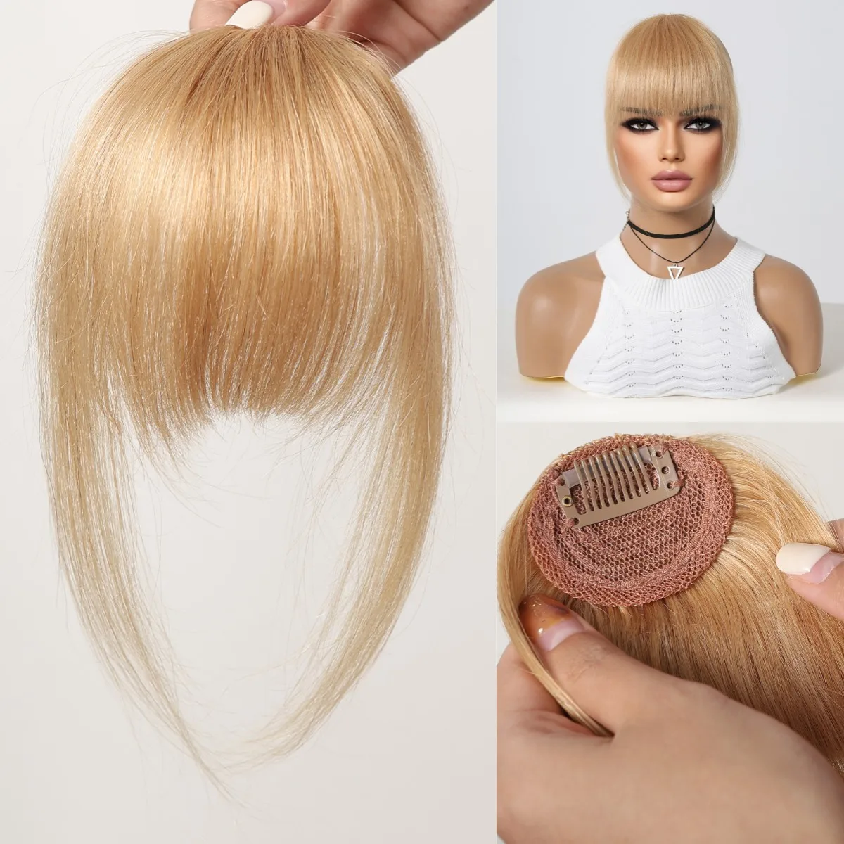 100% Human Hair Bangs Clips in Air Fringe Bangs Hairpiece for Women Platinum Blonde Remy Human Hair Bangs Hair Extension 4.5inch - Image 24