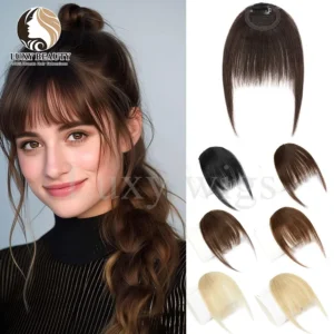 Brown Human Hair Clip in Bangs Fringe with Temples Wispy Bangs French Bangs for Women Black Blonde Gray Hair Bangs Daily Use