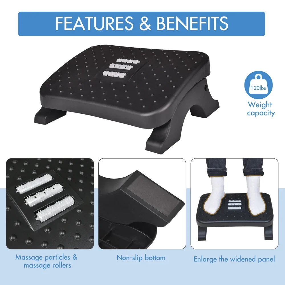 Ergonomic Under Desk Footrest with Massage Rollers120Lbs Capacity, Adjustable Height, Pain Relief for Office & Home - Image 4